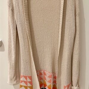Roxy Boho Western Cream Geometric Pattern Fringe Cardigan Small